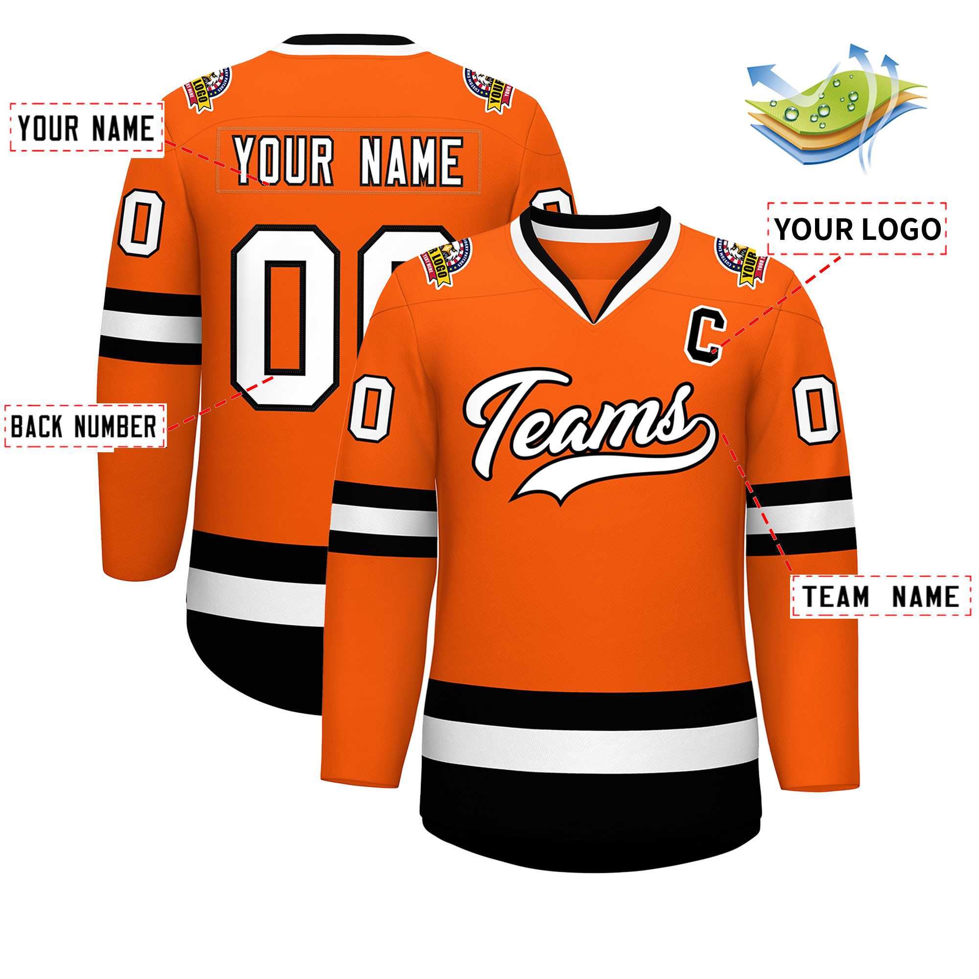 Custom Orange White-Black Classic Style Hockey Jersey