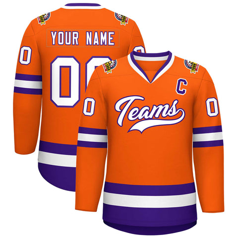 Custom Orange White-Purple Classic Style Hockey Jersey