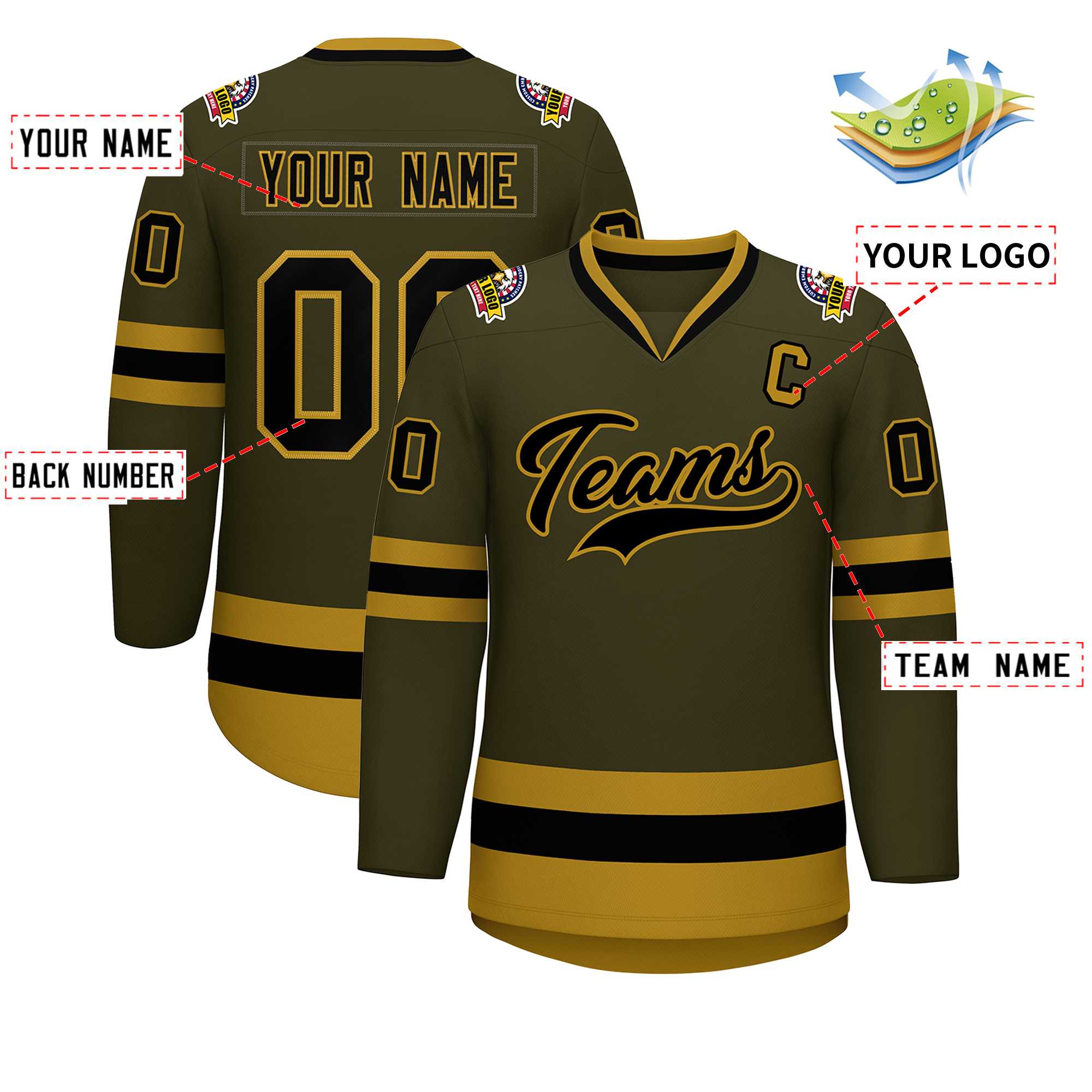 Maillot de hockey personnalisé de style classique Olive Black-Old Gold