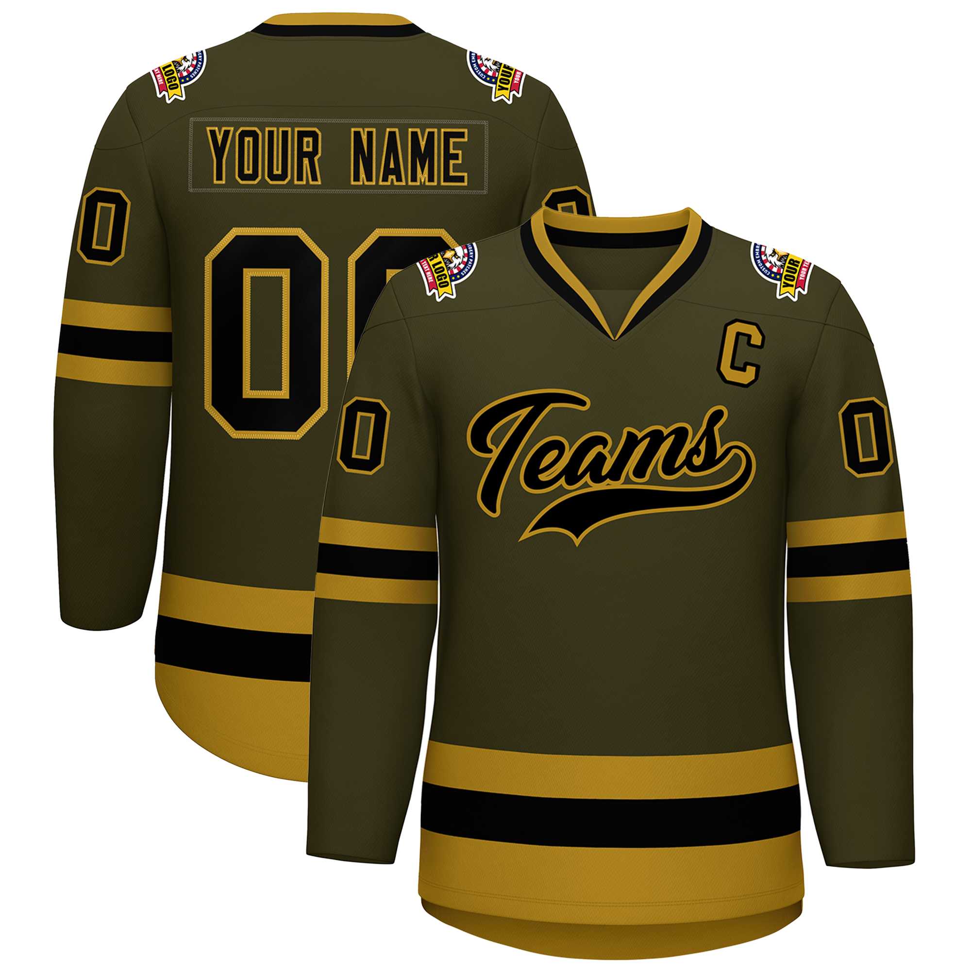 Custom Olive Black-Old Gold Classic Style Hockey Jersey