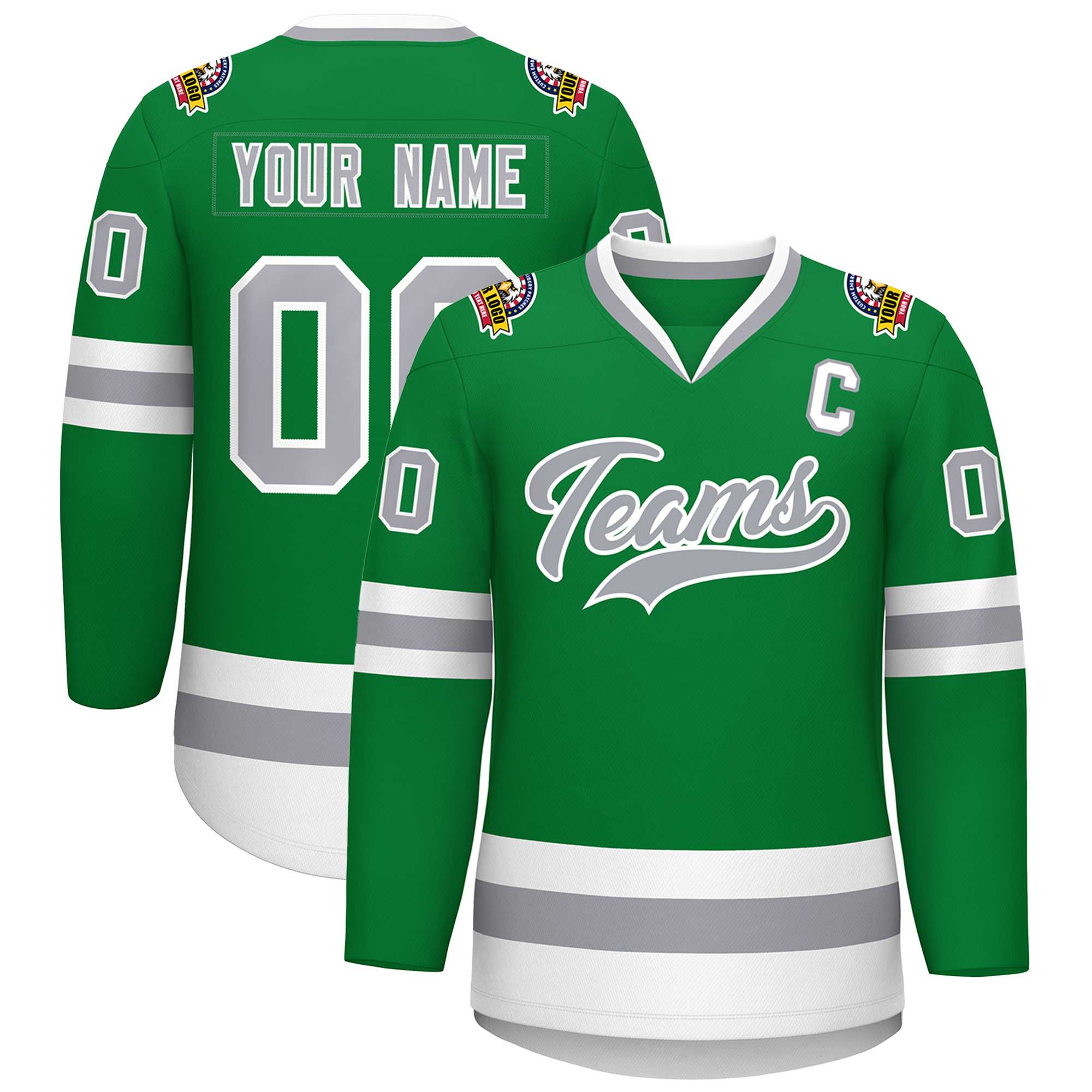 Custom Kelly Green Gray-White Classic Style Hockey Jersey