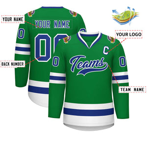 Custom Kelly Green Royal-White Classic Style Hockey Jersey