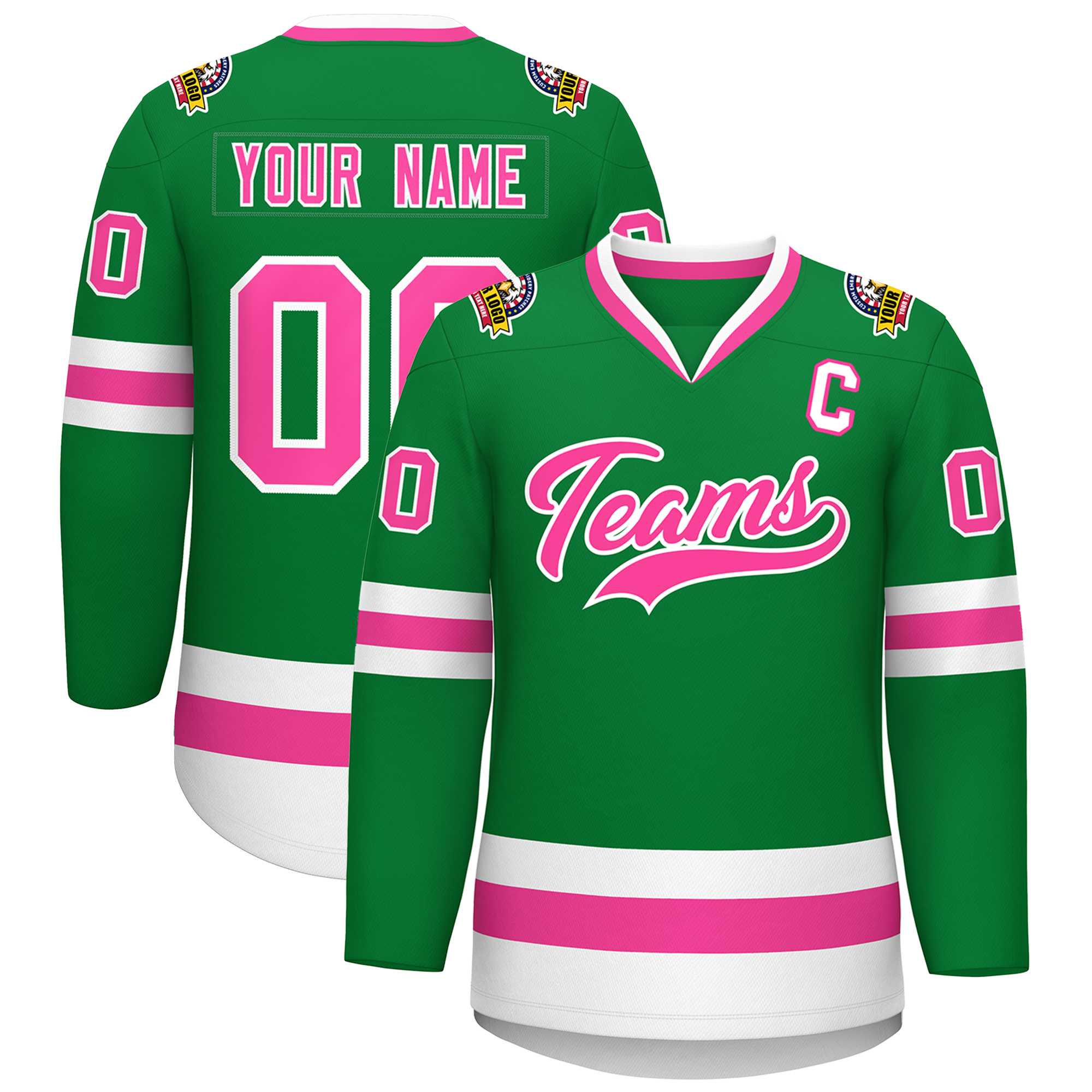 Maillot de hockey de style classique personnalisé Kelly vert rose-blanc