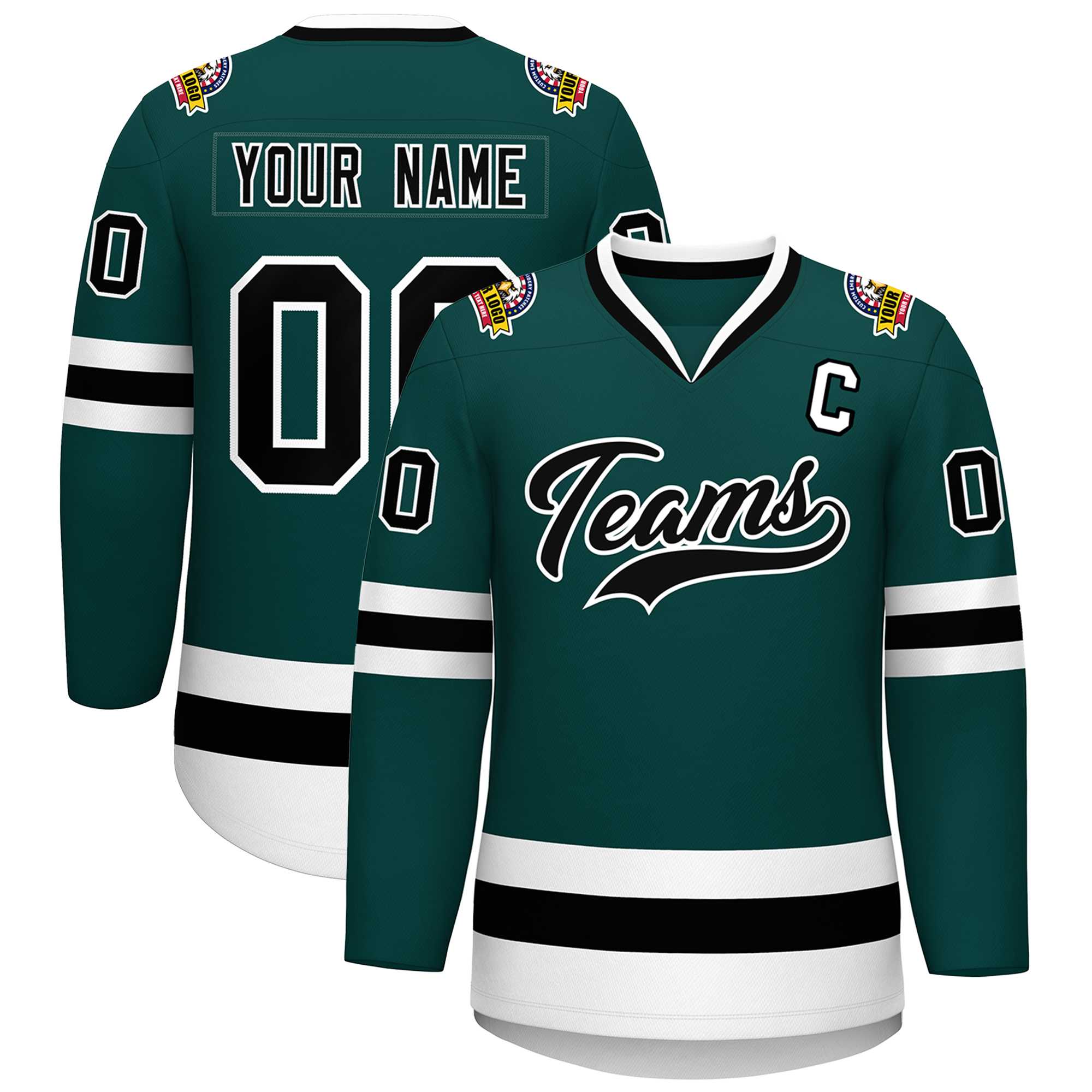 Custom Midnight Green Black-White Classic Style Hockey Jersey