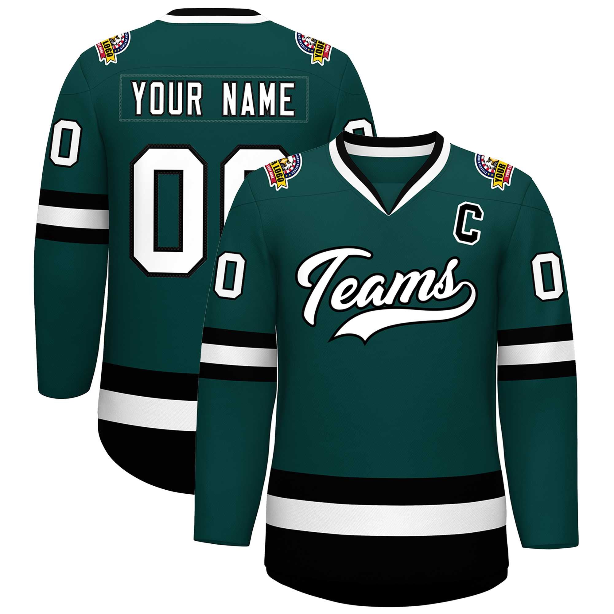 Custom Midnight Green White-Black Classic Style Hockey Jersey