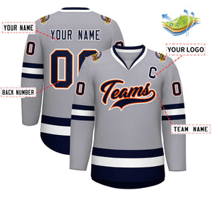 Custom Gray Navy Orange-White Classic Style Hockey Jersey