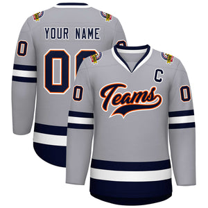 Custom Gray Navy Orange-White Classic Style Hockey Jersey