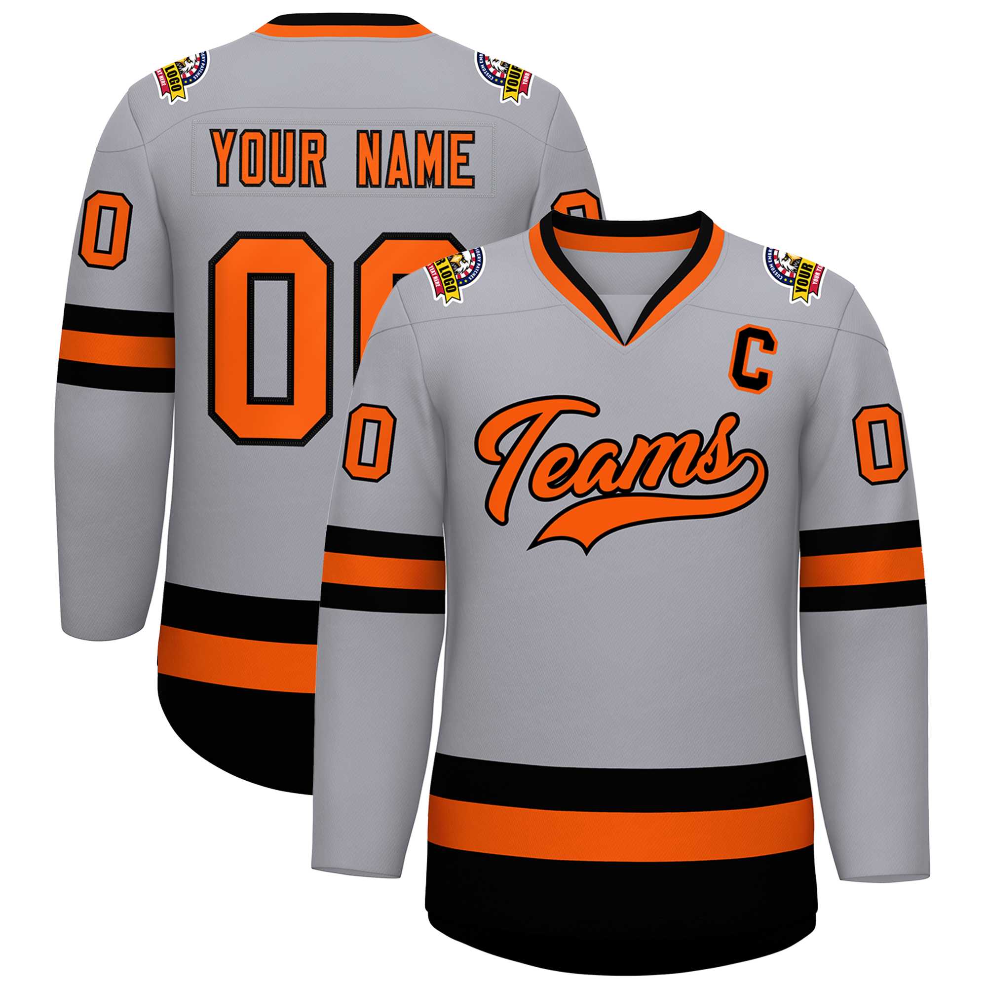 Maillot de hockey de style classique gris orange-noir personnalisé