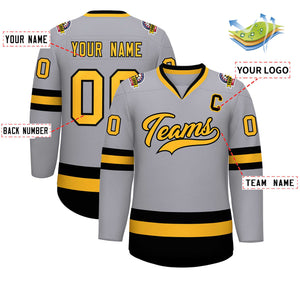 Custom Gray Gold-Black Classic Style Hockey Jersey