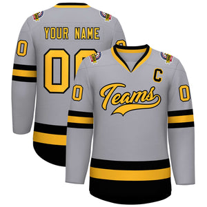 Custom Gray Gold-Black Classic Style Hockey Jersey