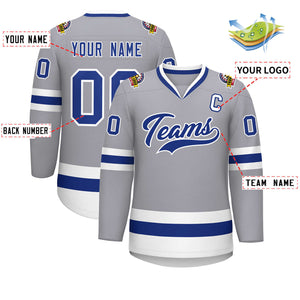 Custom Gray Royal-White Classic Style Hockey Jersey