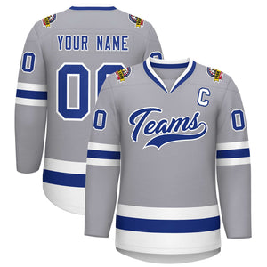 Custom Gray Royal-White Classic Style Hockey Jersey