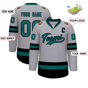 Custom Gray Aqua-Black Classic Style Hockey Jersey