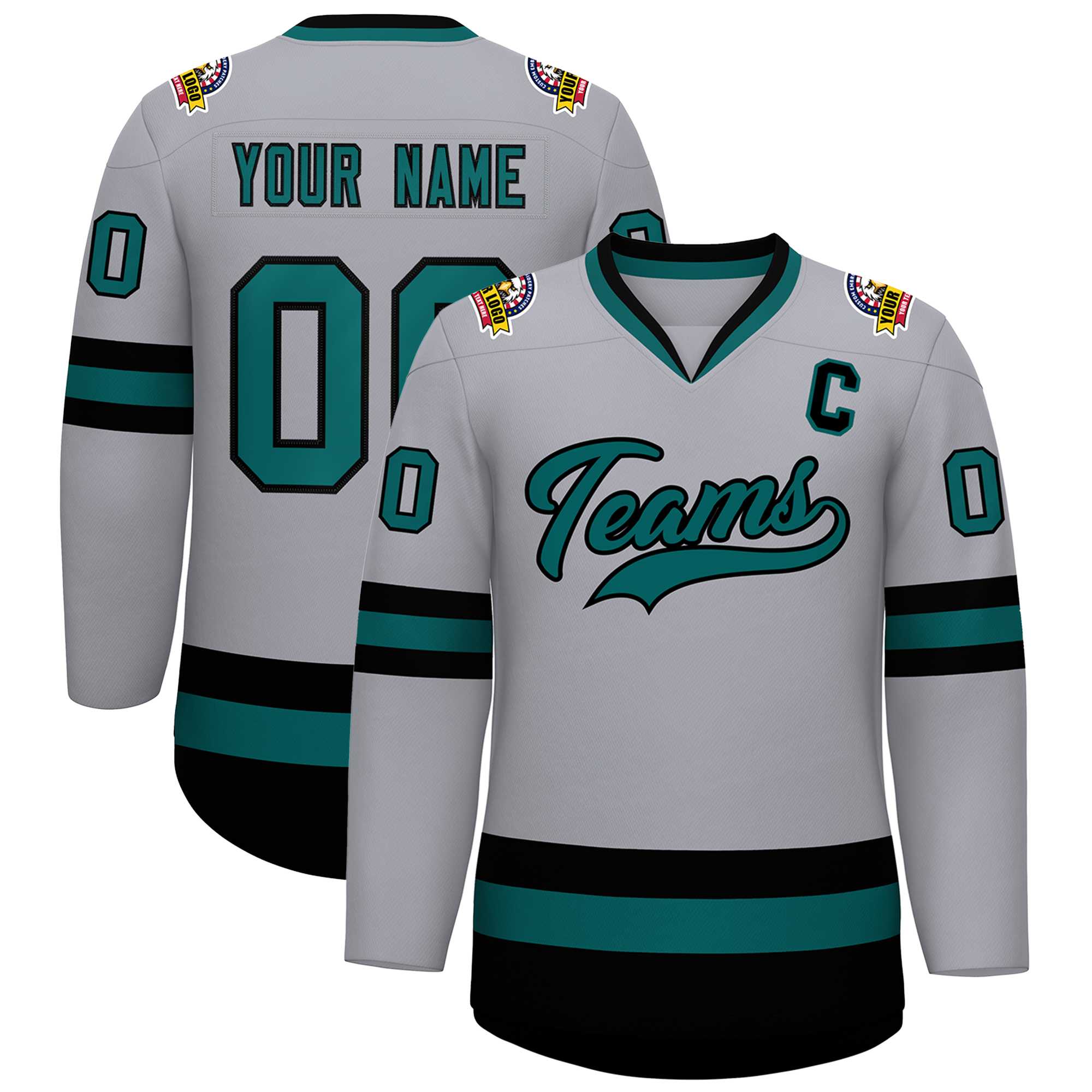 Maillot de hockey de style classique gris Aqua-noir personnalisé