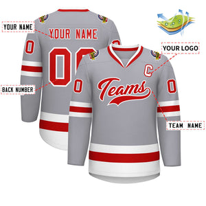 Maillot de hockey de style classique gris rouge-blanc personnalisé