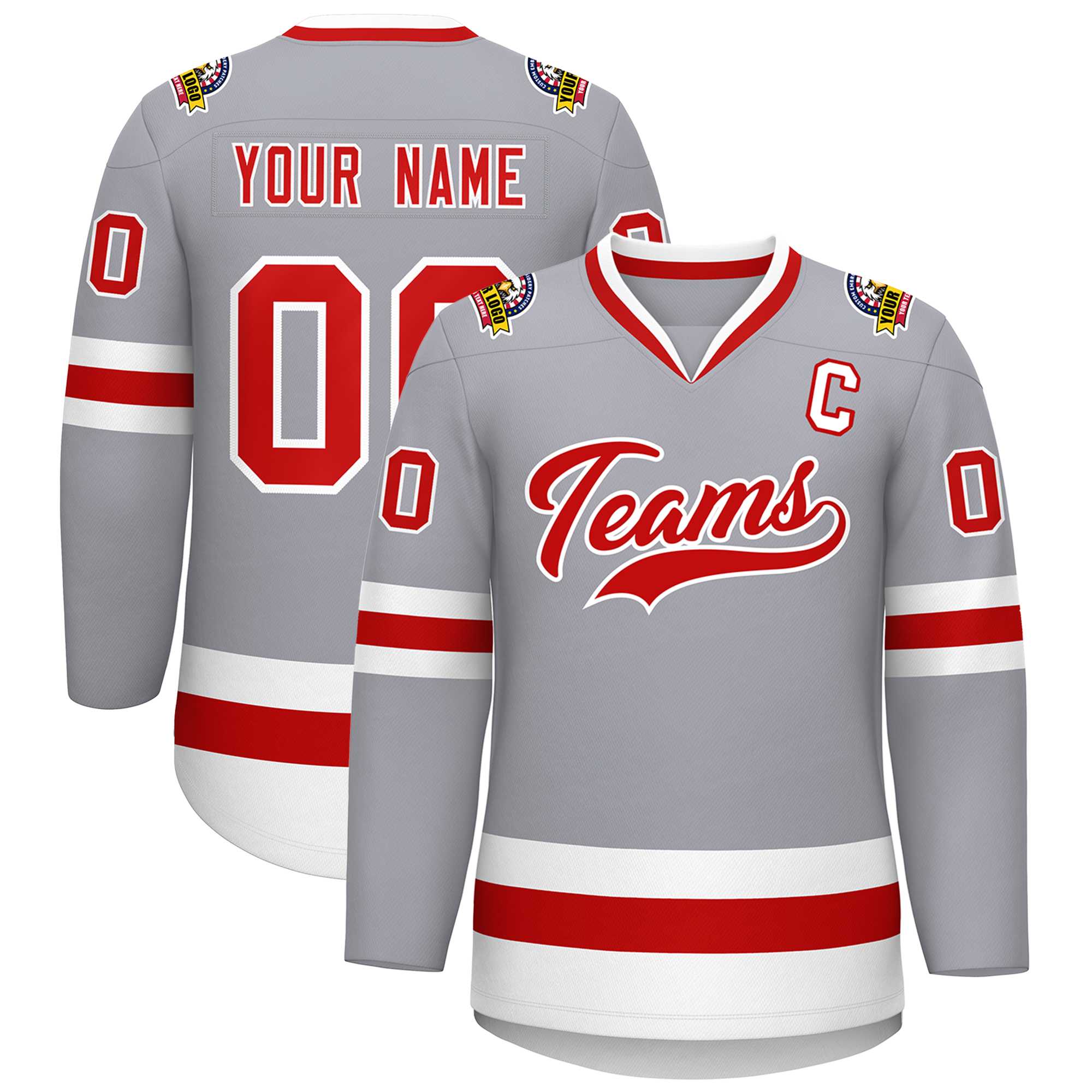 Maillot de hockey de style classique gris rouge-blanc personnalisé