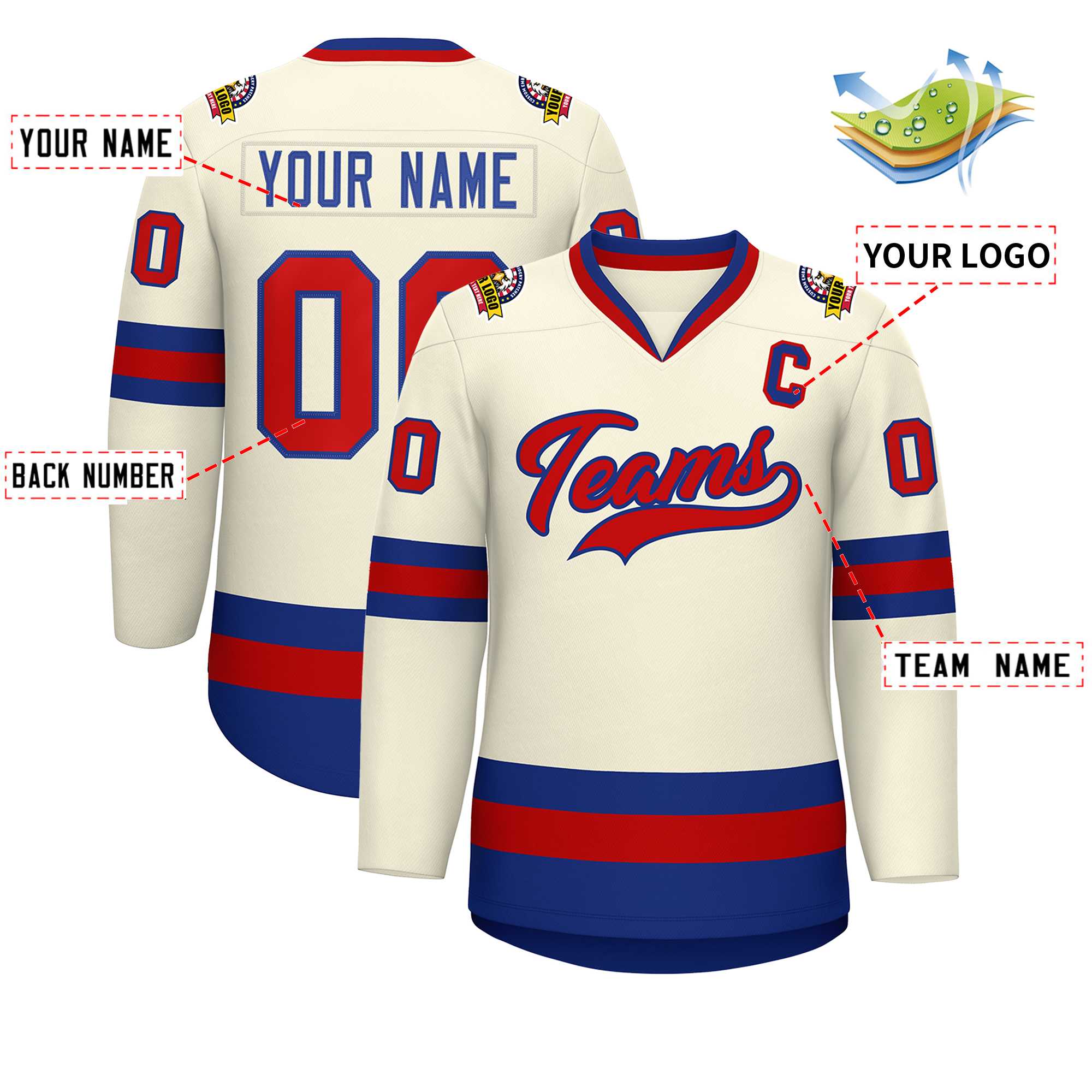 Custom Khaki Red-Royal Classic Style Hockey Jersey