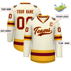 Custom Khaki Crimson-Gold Classic Style Hockey Jersey