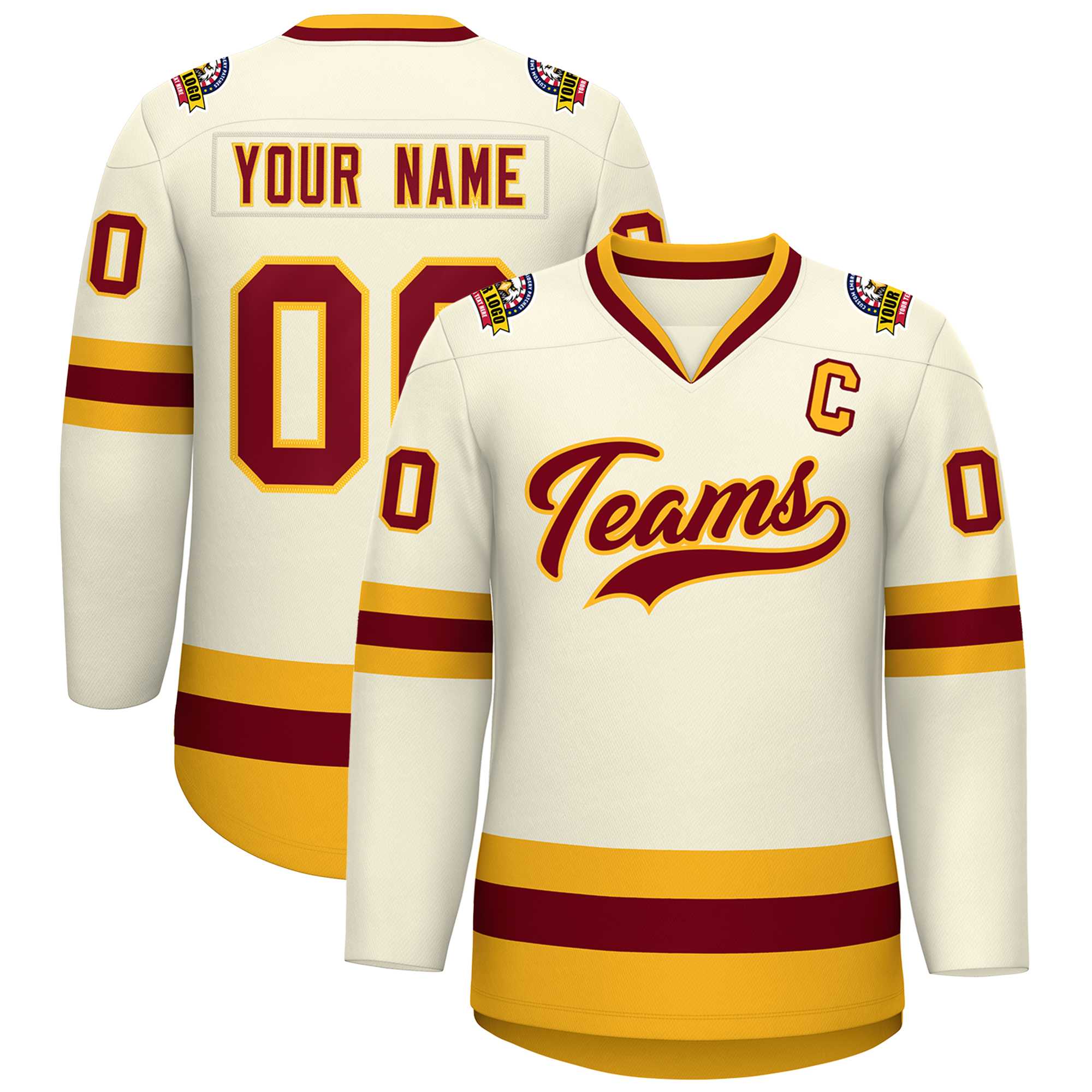 Custom Khaki Crimson-Gold Classic Style Hockey Jersey