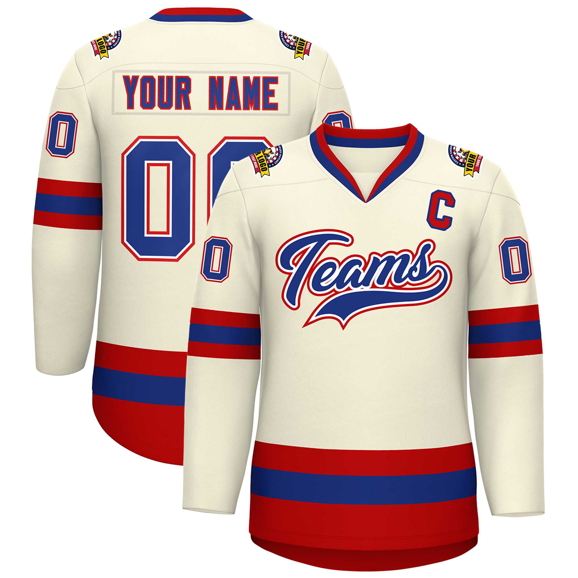 Custom Khaki Royal White-Red Classic Style Hockey Jersey