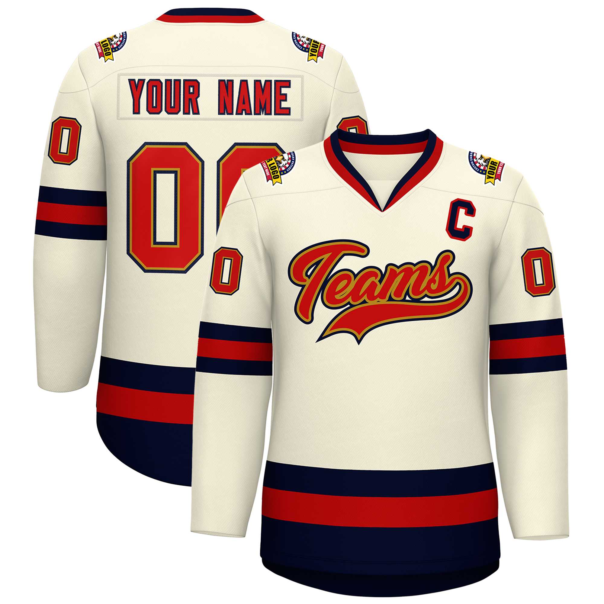 Custom Khaki Red Old Gold-Navy Classic Style Hockey Jersey