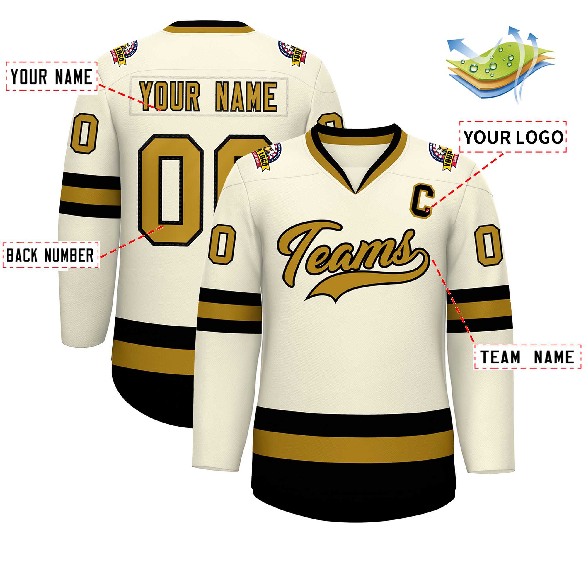 Custom Khaki Old Gold-Black Classic Style Hockey Jersey