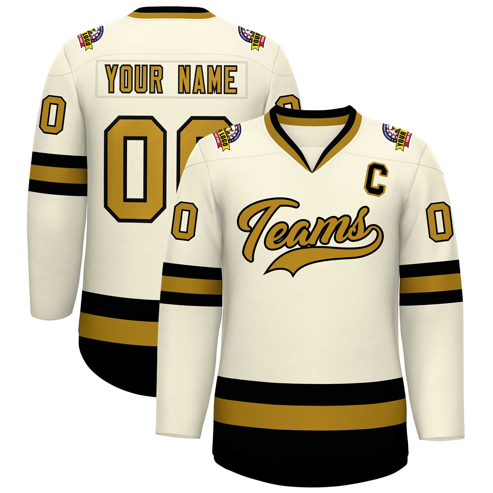 Custom Khaki Old Gold-Black Classic Style Hockey Jersey