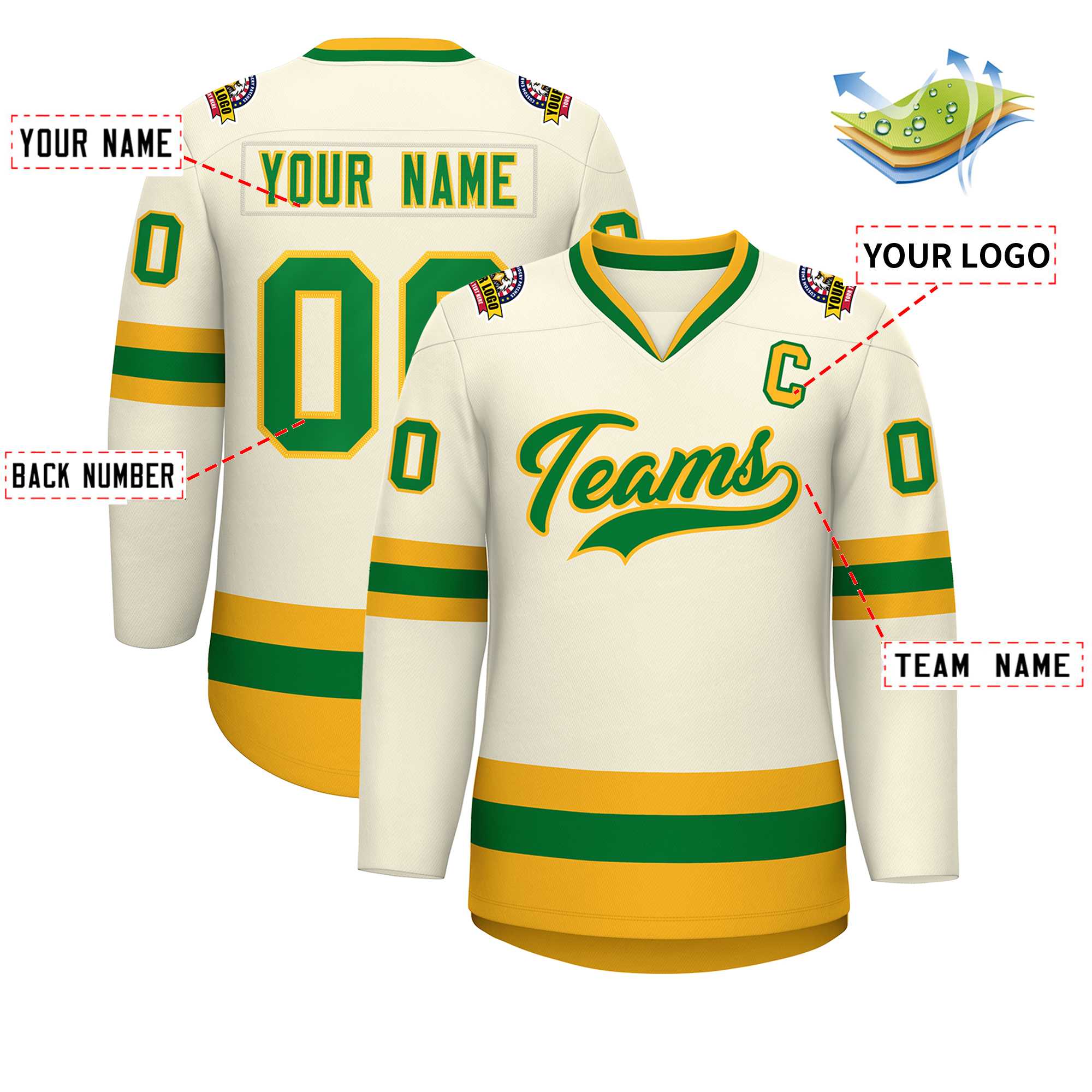 Custom Khaki Kelly Green-Gold Classic Style Hockey Jersey