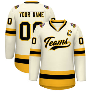 Custom Khaki Black-Gold Classic Style Hockey Jersey