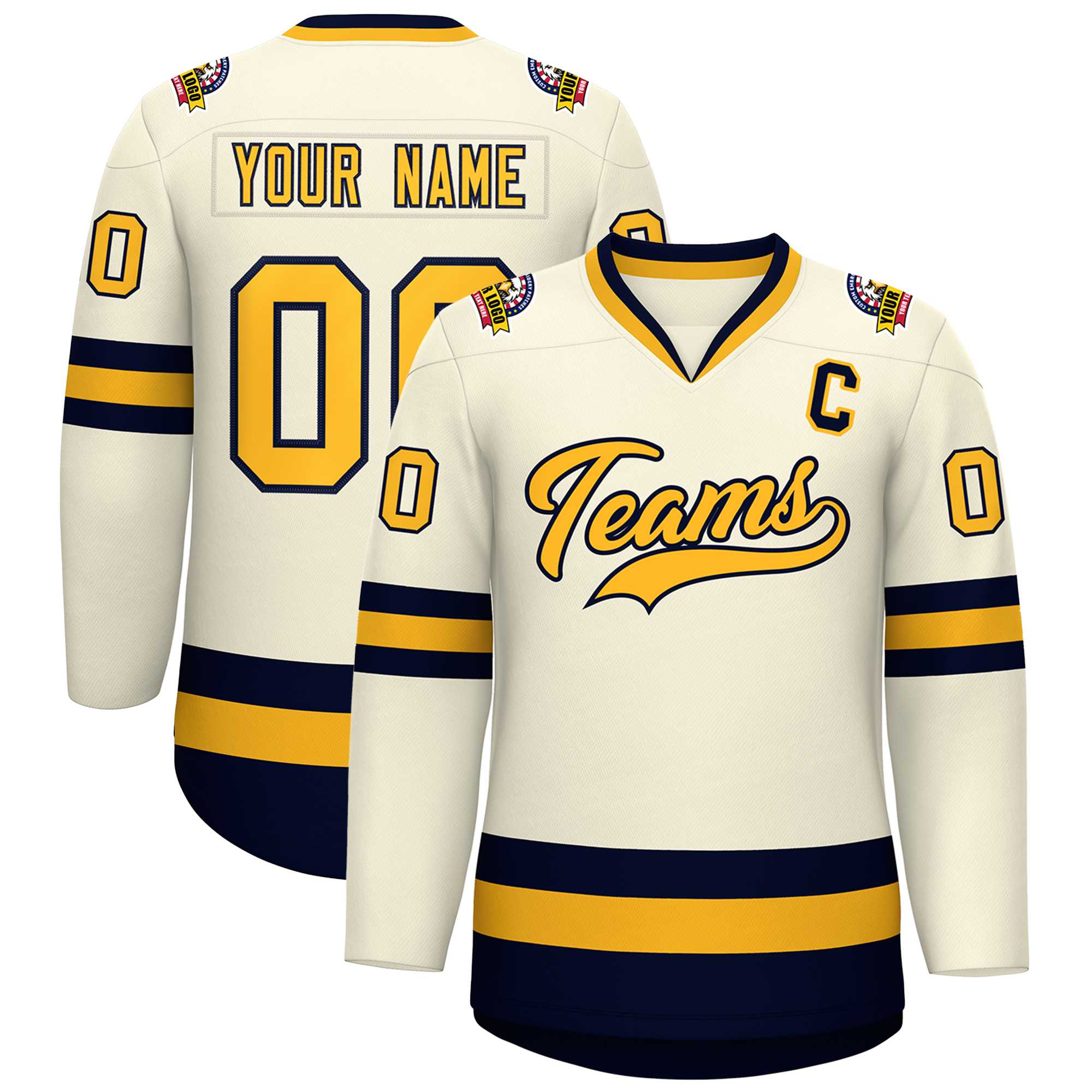 Custom Khaki Gold-Navy Classic Style Hockey Jersey