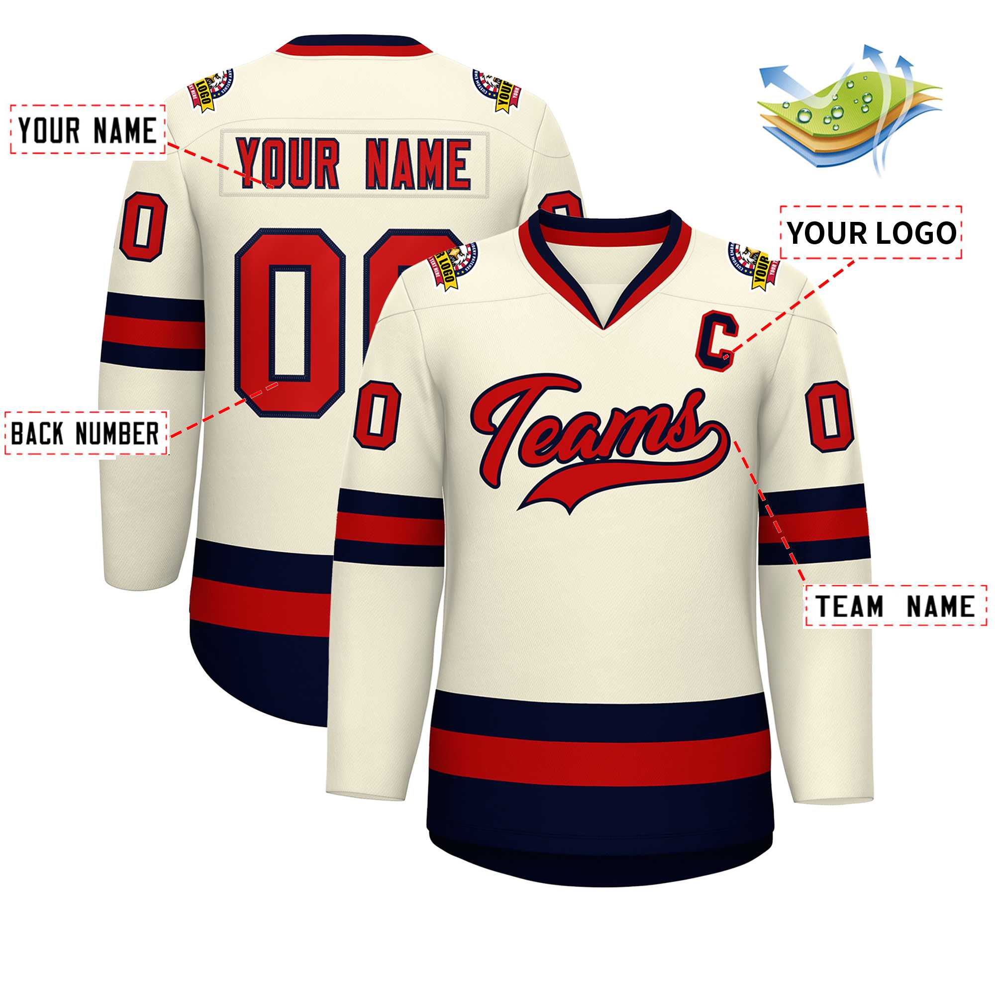 Custom Khaki Red-Navy Classic Style Hockey Jersey