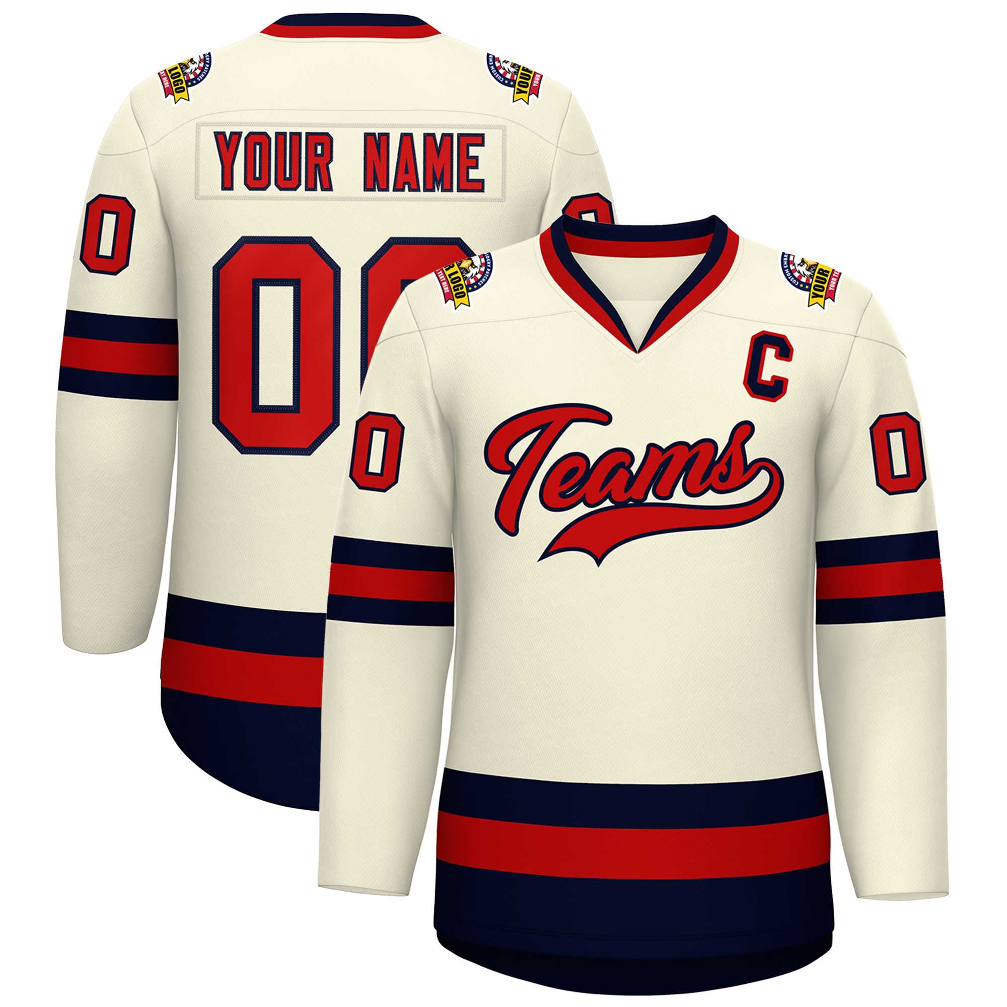 Custom Khaki Red-Navy Classic Style Hockey Jersey