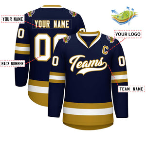 Custom Navy White-Old Gold Classic Style Hockey Jersey