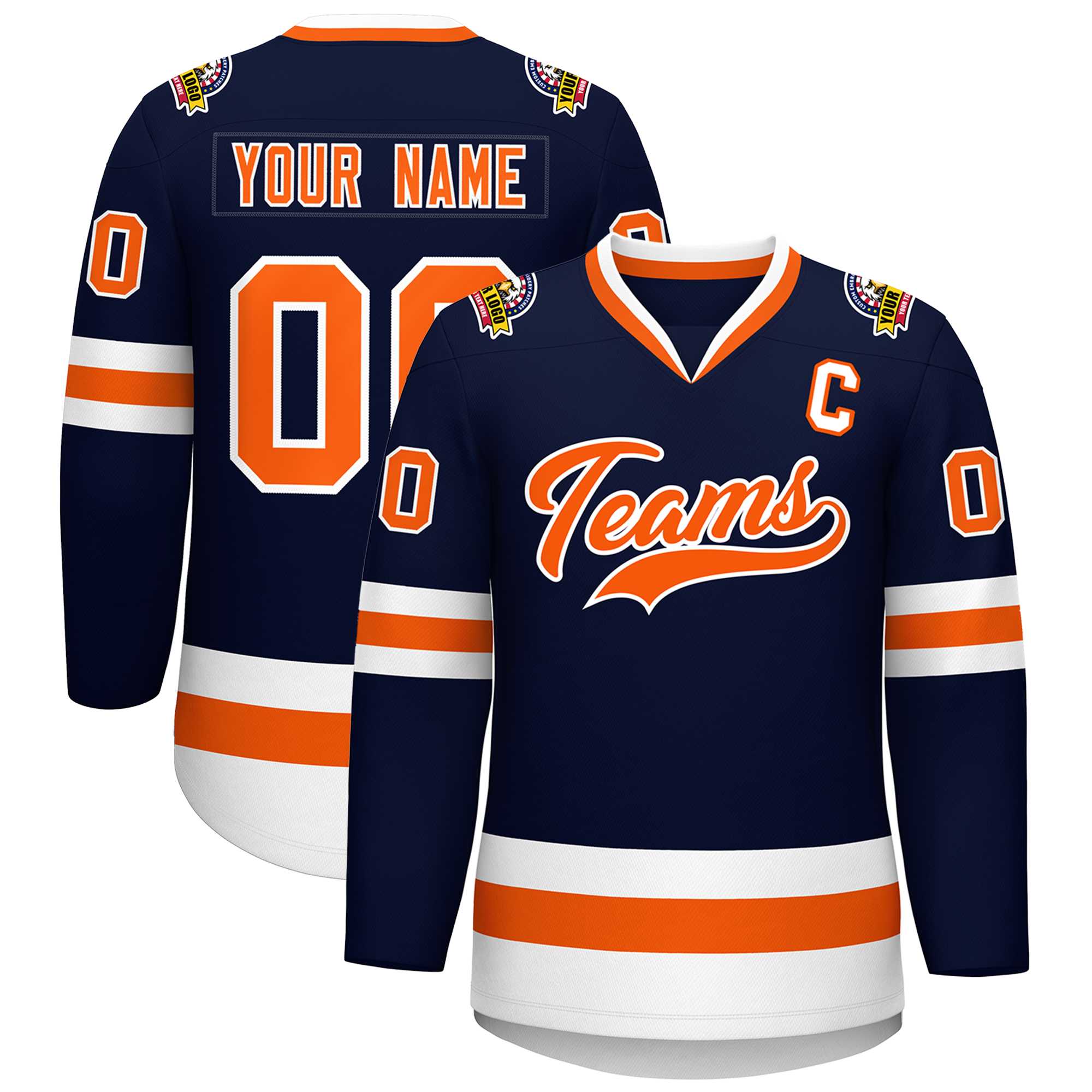 Custom Navy Orange-White Classic Style Hockey Jersey