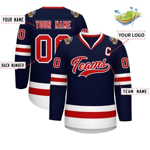 Custom Navy Red-White Classic Style Hockey Jersey