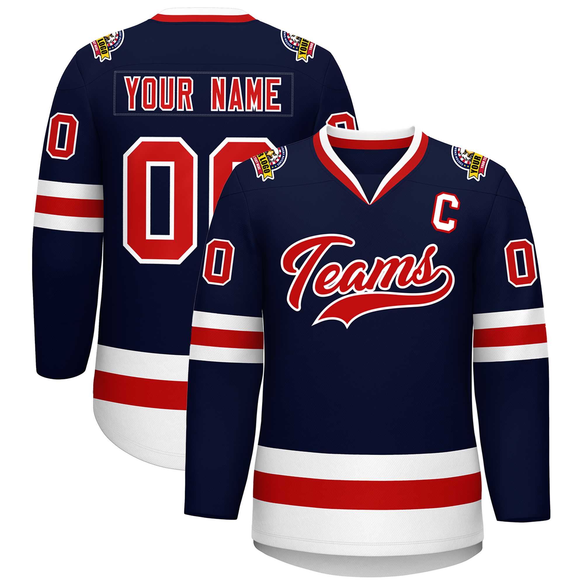 Custom Navy Red-White Classic Style Hockey Jersey