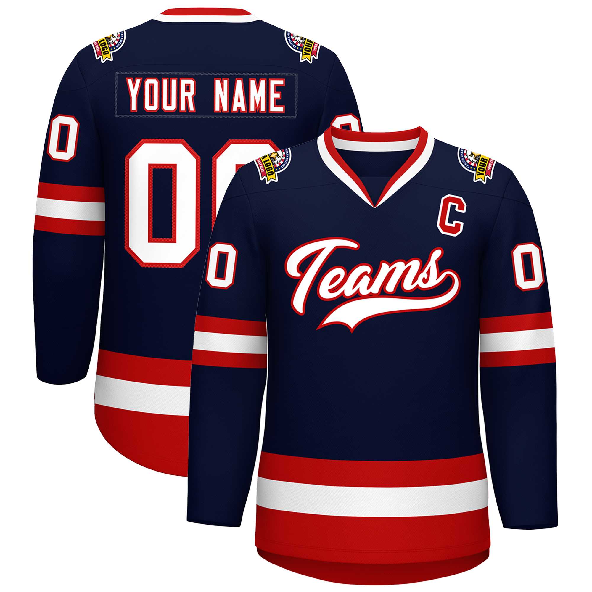 Custom Navy White-Red Classic Style Hockey Jersey