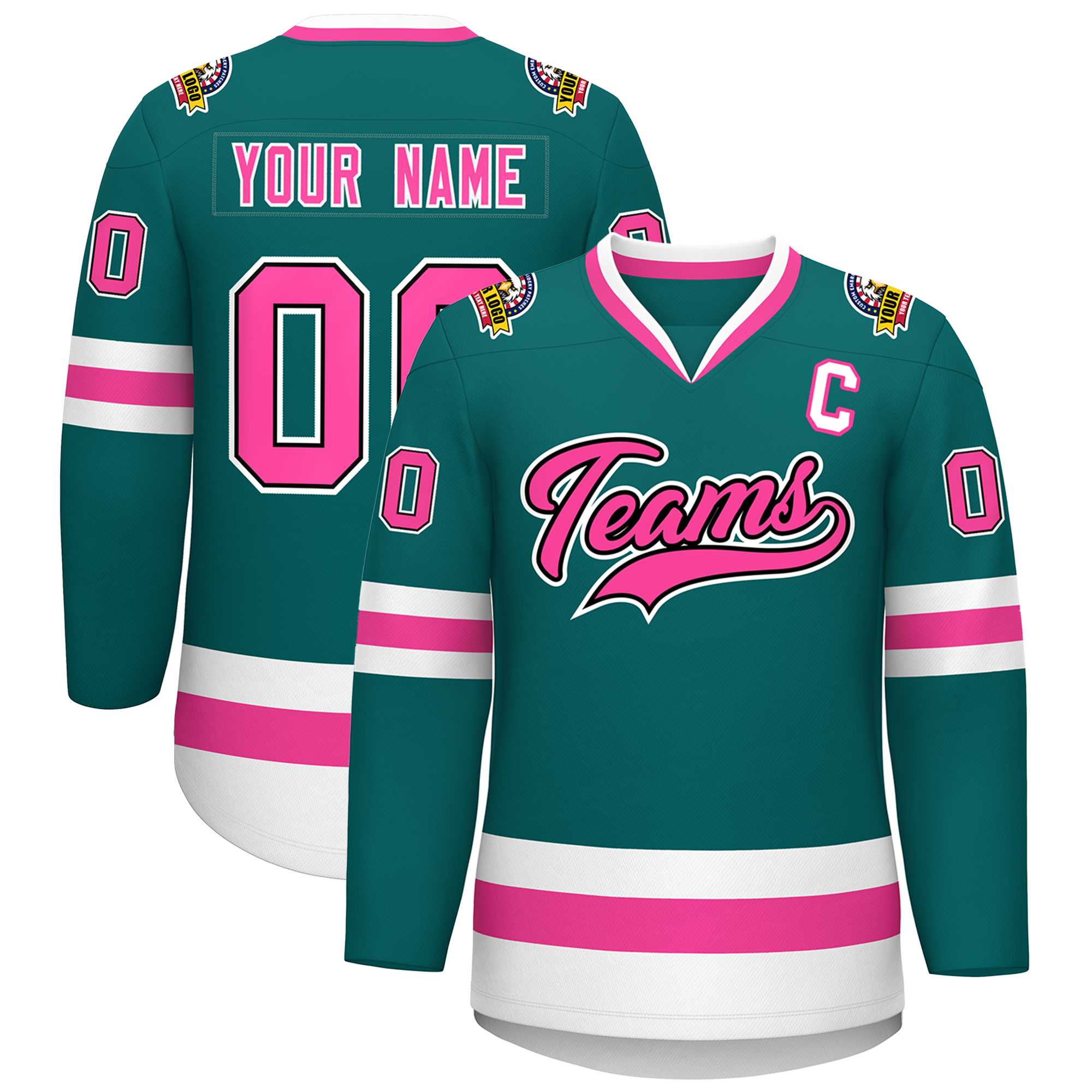 Custom Teal Pink Black-White Classic Style Hockey Jersey