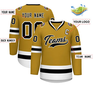 Custom Old Gold Black-White Classic Style Hockey Jersey