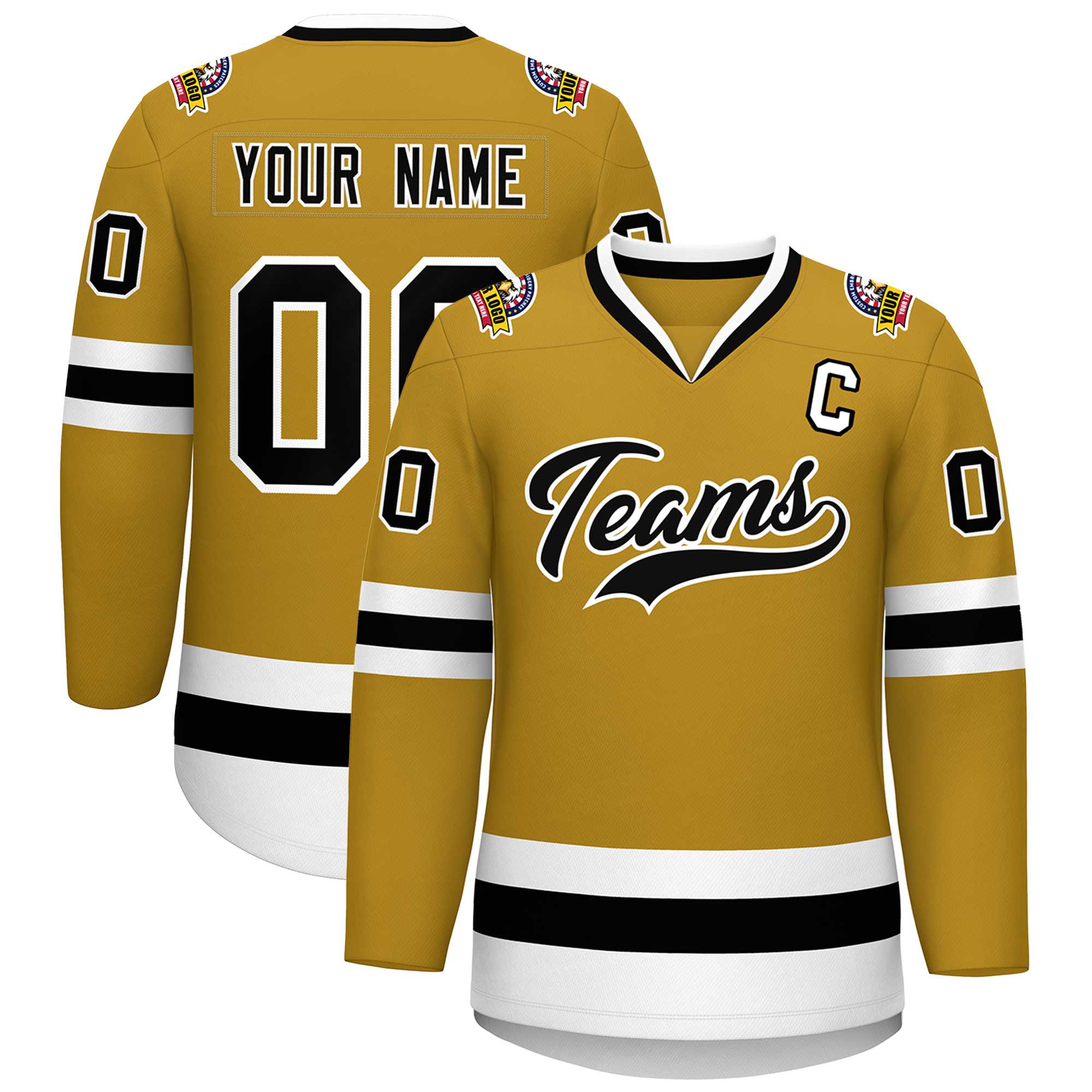 Maillot de hockey de style classique personnalisé Old Gold noir-blanc