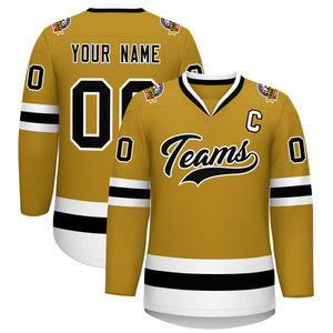 Custom Old Gold Black-White Classic Style Hockey Jersey