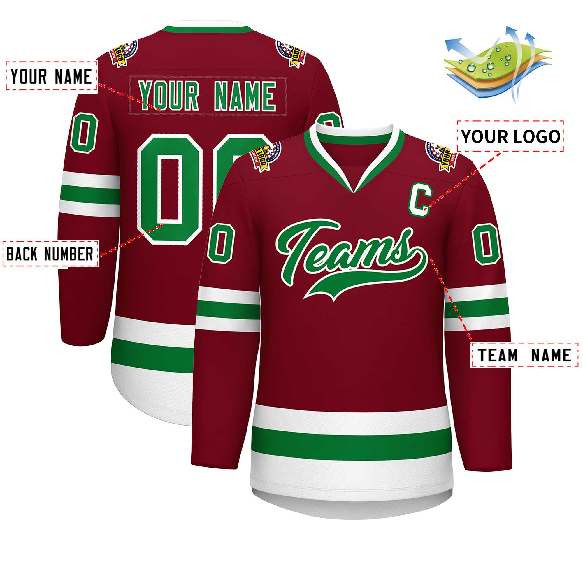 Maillot de hockey personnalisé Crimson Kelly vert-blanc de style classique