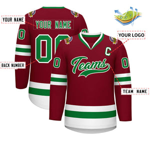 Custom Crimson Kelly Green-White Classic Style Hockey Jersey