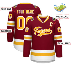 Custom Crimson Gold-White Classic Style Hockey Jersey