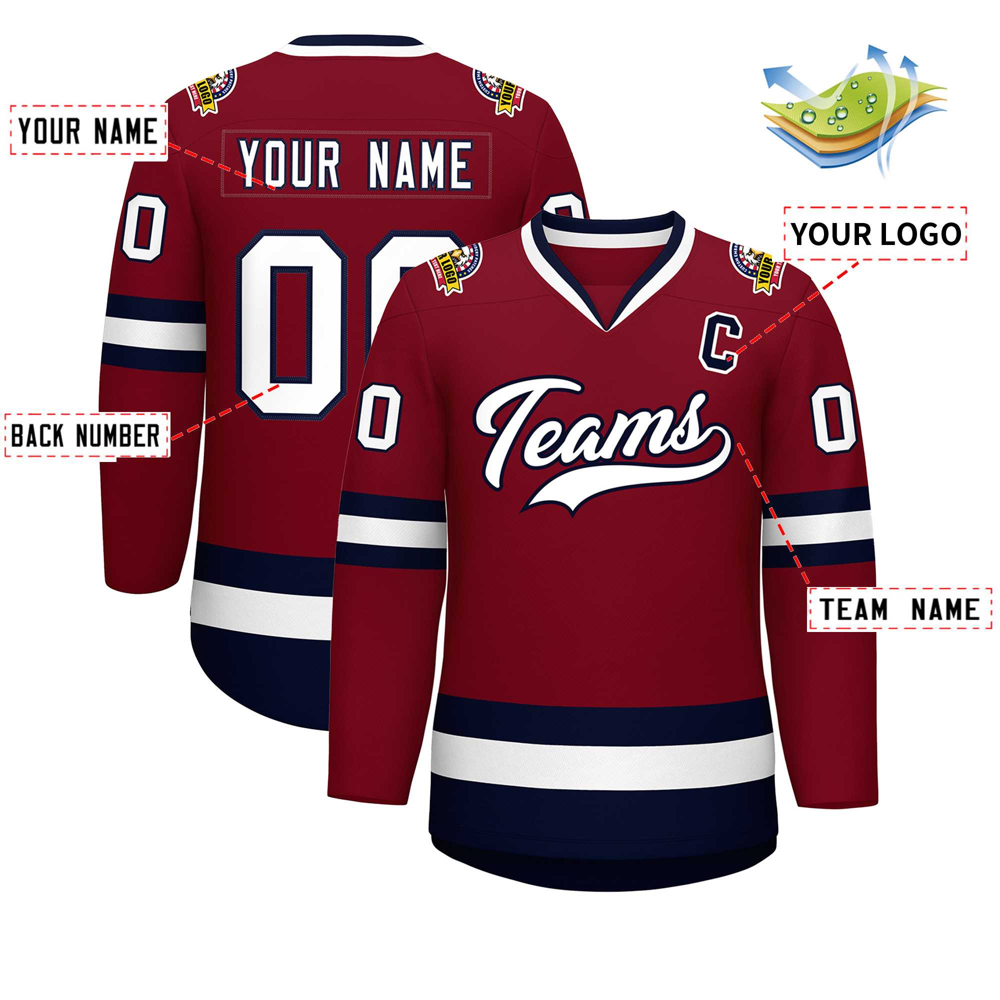 Custom Crimson White-Navy Classic Style Hockey Jersey