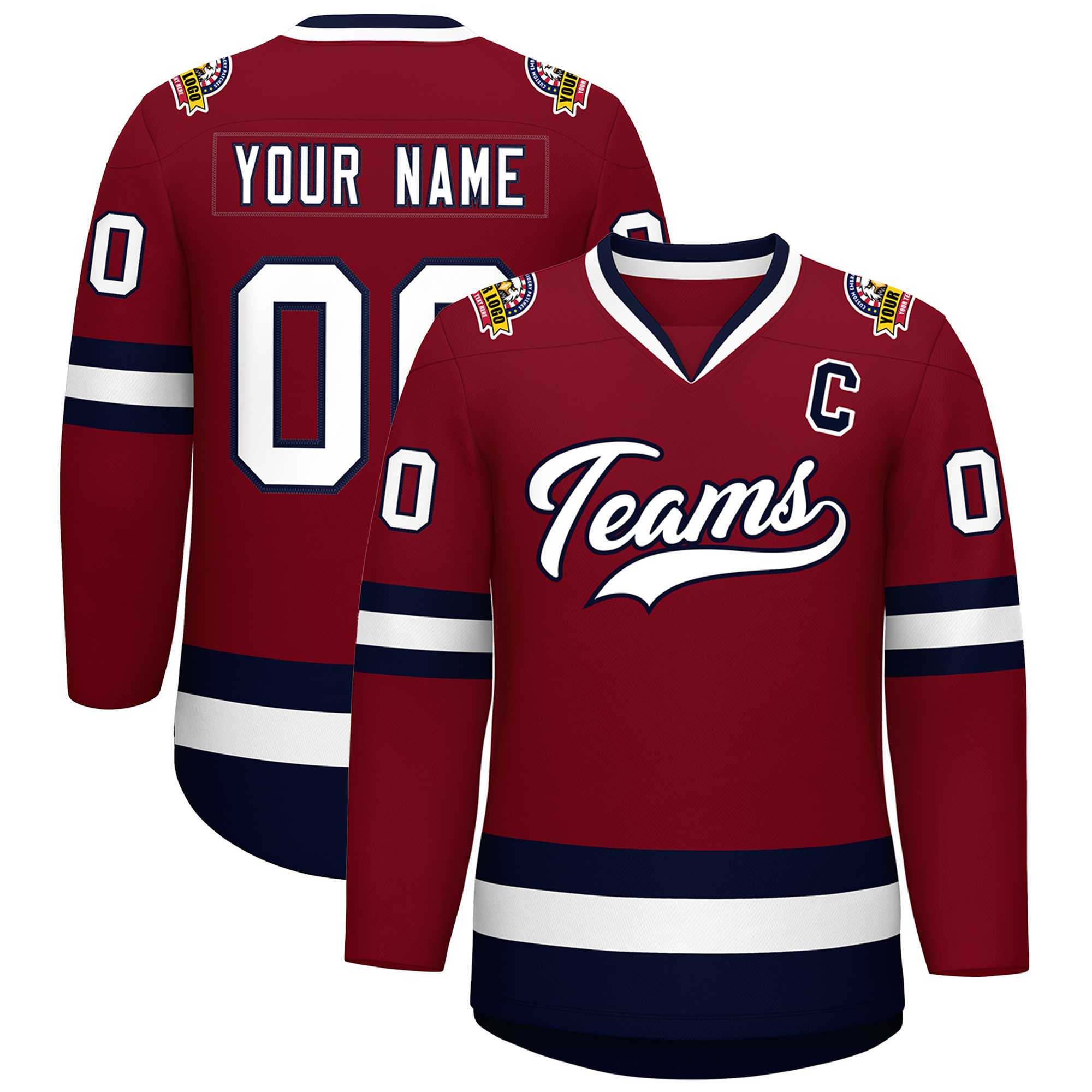 Custom Crimson White-Navy Classic Style Hockey Jersey