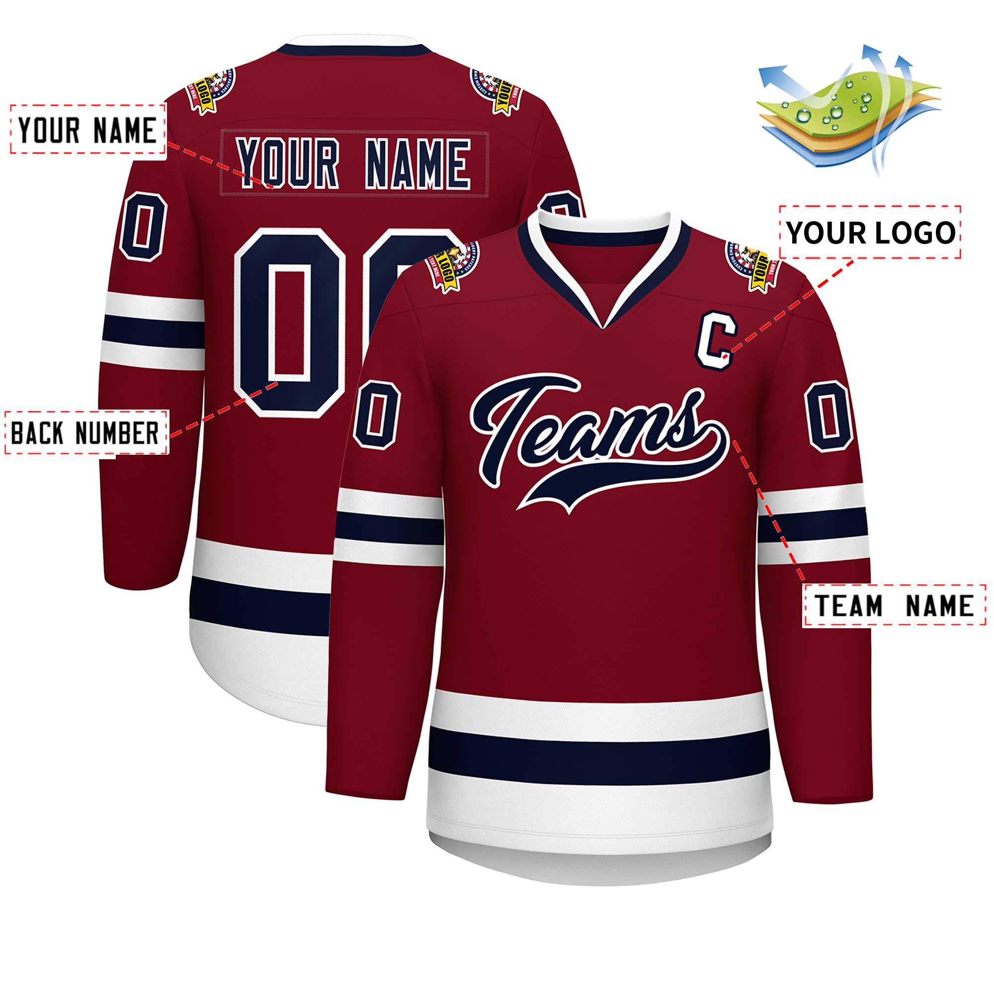 Custom Crimson Navy-White Classic Style Hockey Jersey