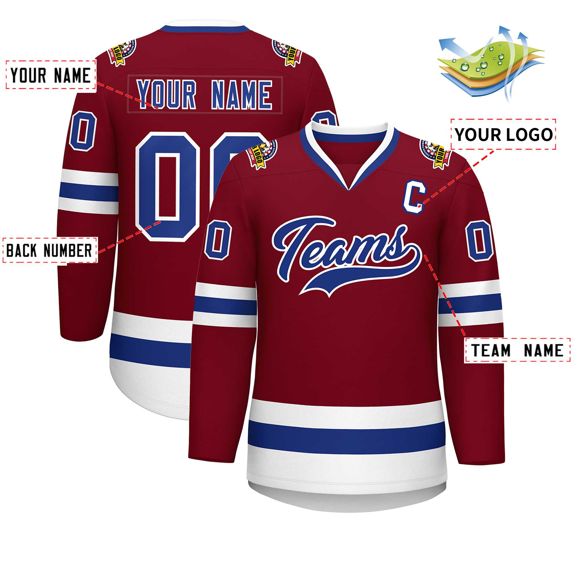 Custom Crimson Royal-White Classic Style Hockey Jersey