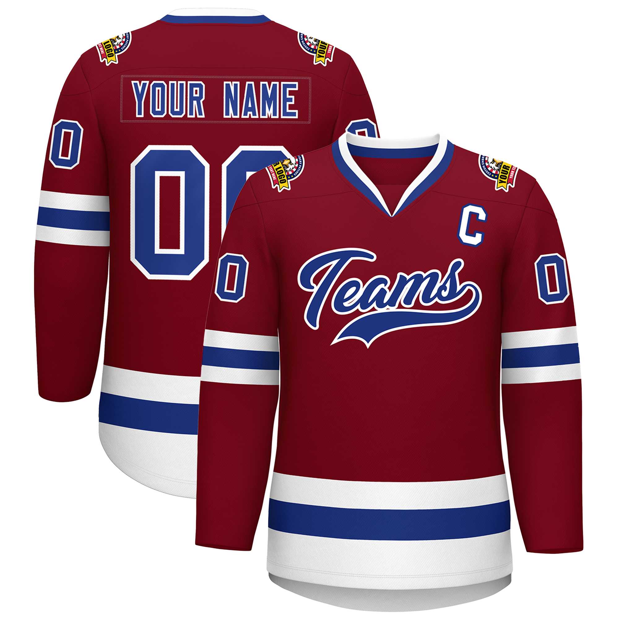 Custom Crimson Royal-White Classic Style Hockey Jersey