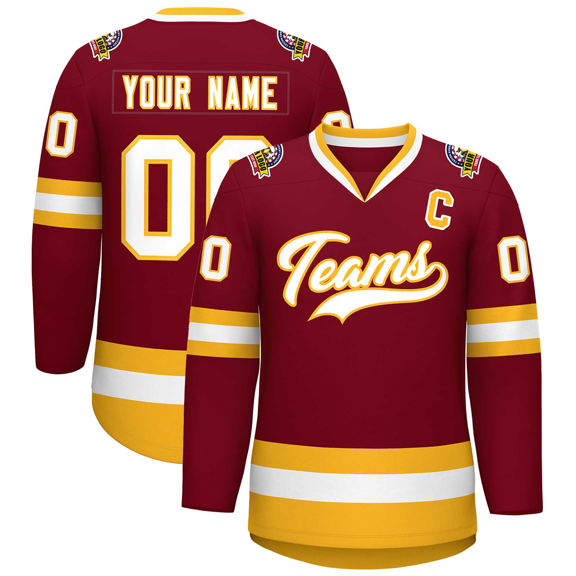 Custom Crimson White-Gold Classic Style Hockey Jersey